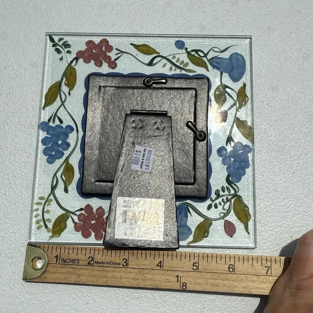 Hand Painted Floral Glass Picture Frame Cottage Core ‎ 3x3 Botanical